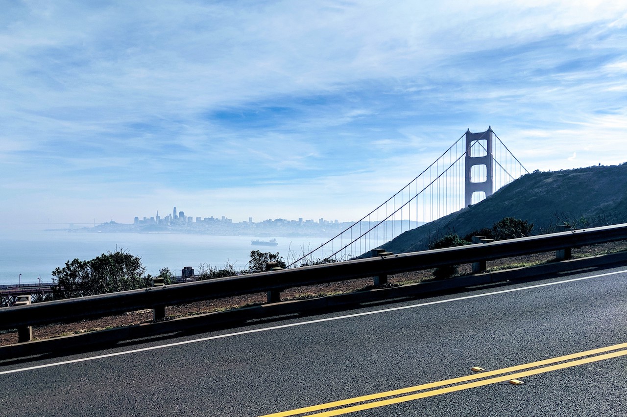 Golden Gate Bridge and San Francisco in distance from Hawk
Hill